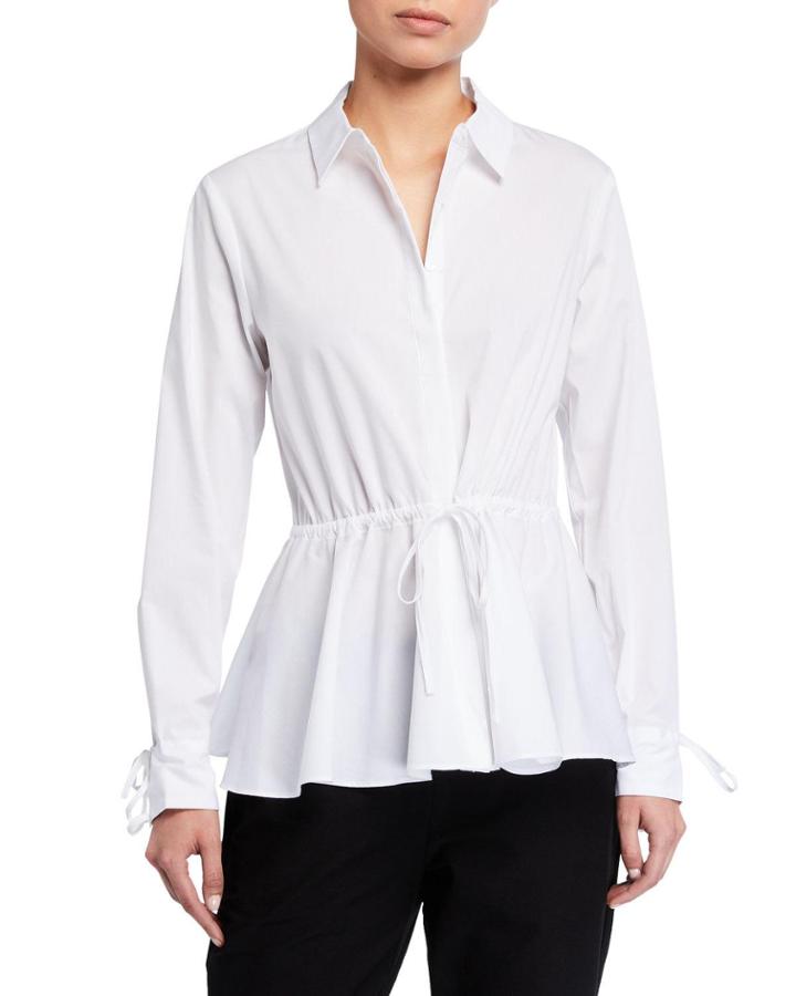 Drawstring-waist Button-front Blouse
