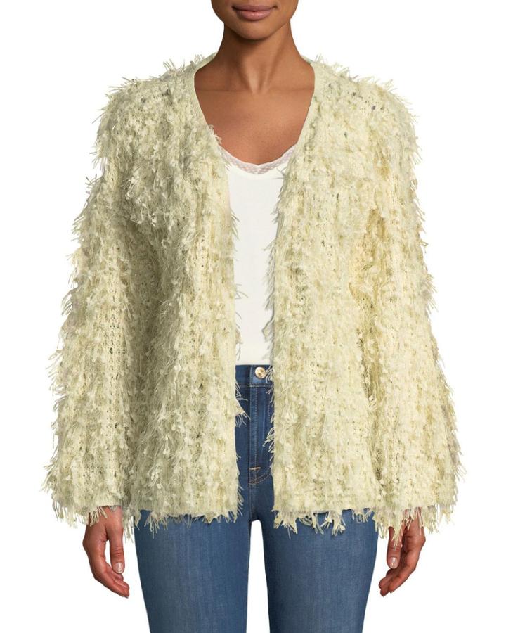 Fuzzy Fringe Open-front Cardigan