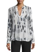 Cascade-print Split-neck