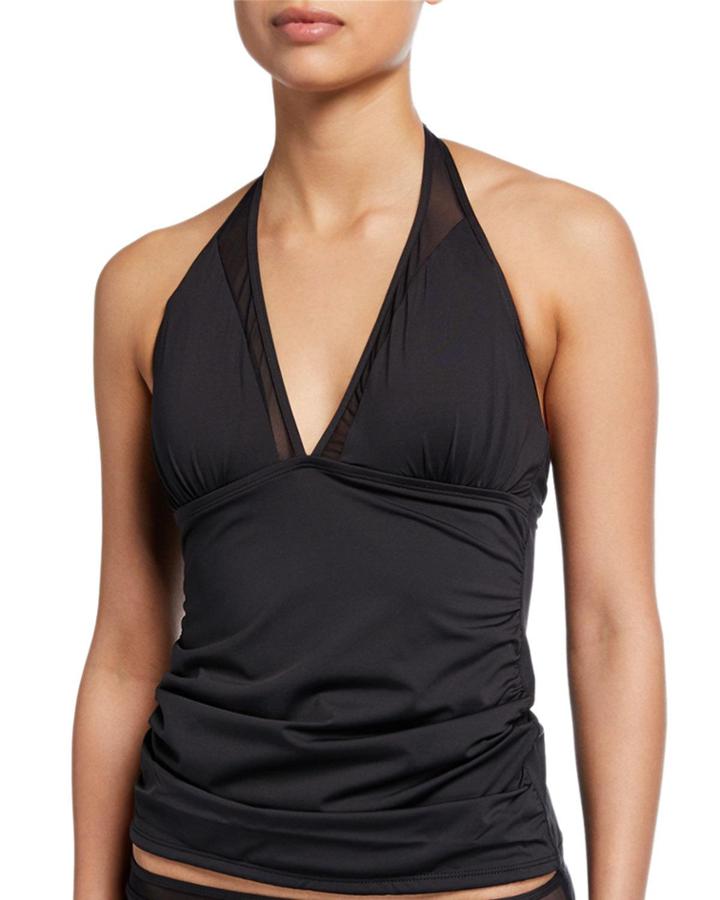 Plus Size Mesh Solids Halter Tankini