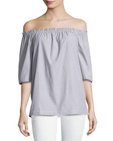 Pinstriped Off-shoulder Top, Gray