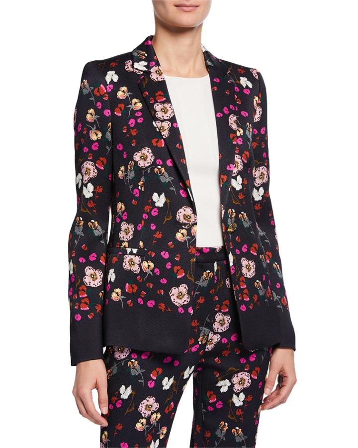 Floral Jacquard One-button Jacket