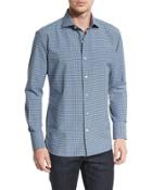 Mini-check Poplin Sport Shirt, Blue/white