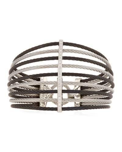 Multi-row Split Wide Bangle W/ Diamonds, Black/gray