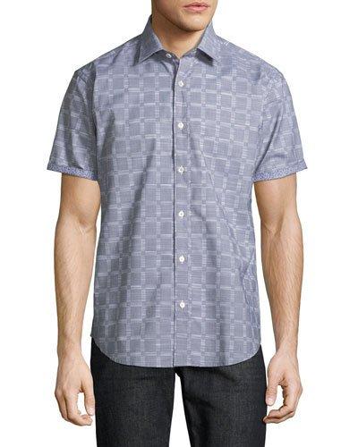 Windowpane Woven Short-sleeve