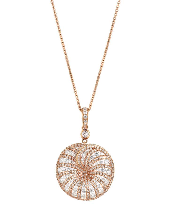 18k Rose Gold Diamond Fan Pendant Necklace