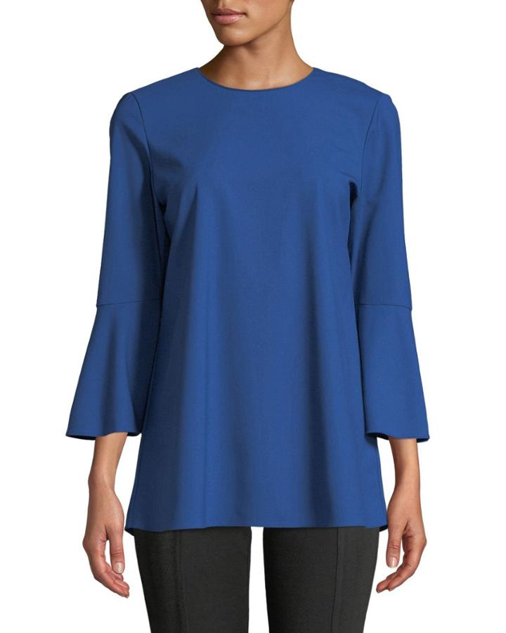 Sidra Bell-sleeve Crewneck Blouse