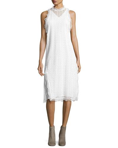 Vicki Sleeveless Eyelet Midi Dress, White