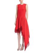 Sleeveless A-line Silk Dress W/ Fringe Hem