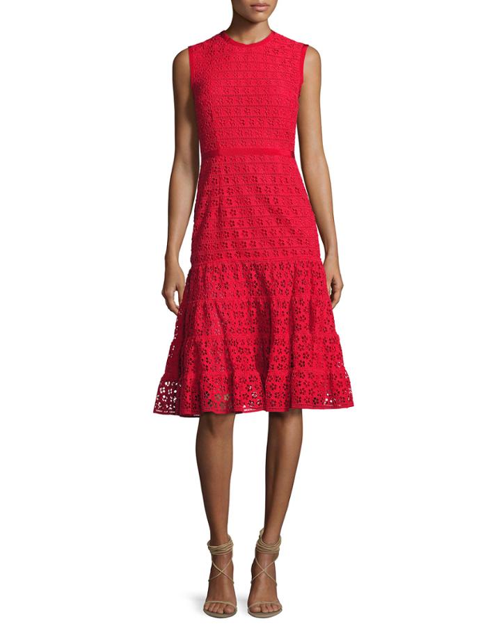 Sleeveless Macrame Tea-length Dress, Red