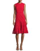 Sleeveless Macrame Tea-length Dress, Red