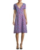 Short-sleeve Floral-print Neoprene Dress