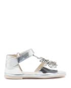 Flutterby Metallic Leather T-strap Flat Sandals, Silver, Toddler/youth