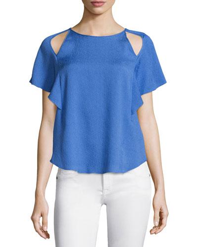 Flutter-sleeve Jewel-neck Top, Wisteria