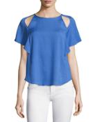 Flutter-sleeve Jewel-neck Top, Wisteria