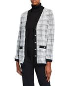 Windowpane Button-front Cardigan