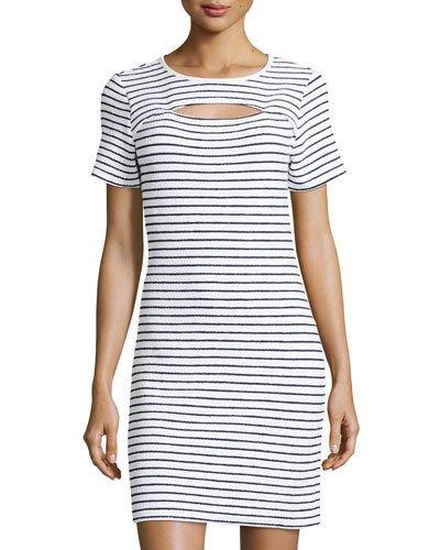 Short-sleeve Cutout Dress, Blue Pattern