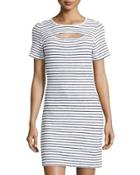 Short-sleeve Cutout Dress, Blue Pattern