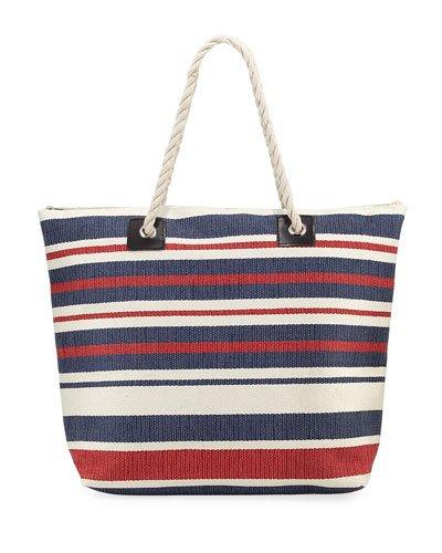 Woven Striped Tote Bag With Rope Handles
