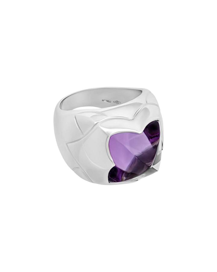 18k White Gold Amethyst Pyramid Ring,