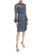 Spread Collar Floral-print Pleated Dress