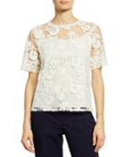 Embroidered Mesh Short-sleeve Top