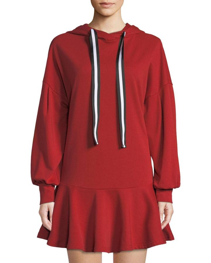 French Terry Hooded Flounce Dress
