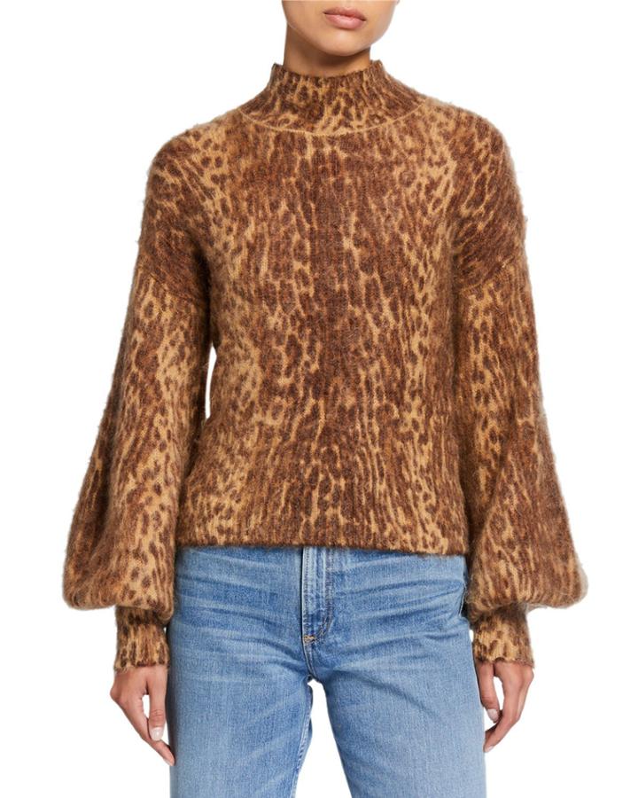 Espionage Animal-print Bishop-sleeve Turtleneck