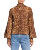 Espionage Animal-print Bishop-sleeve Turtleneck