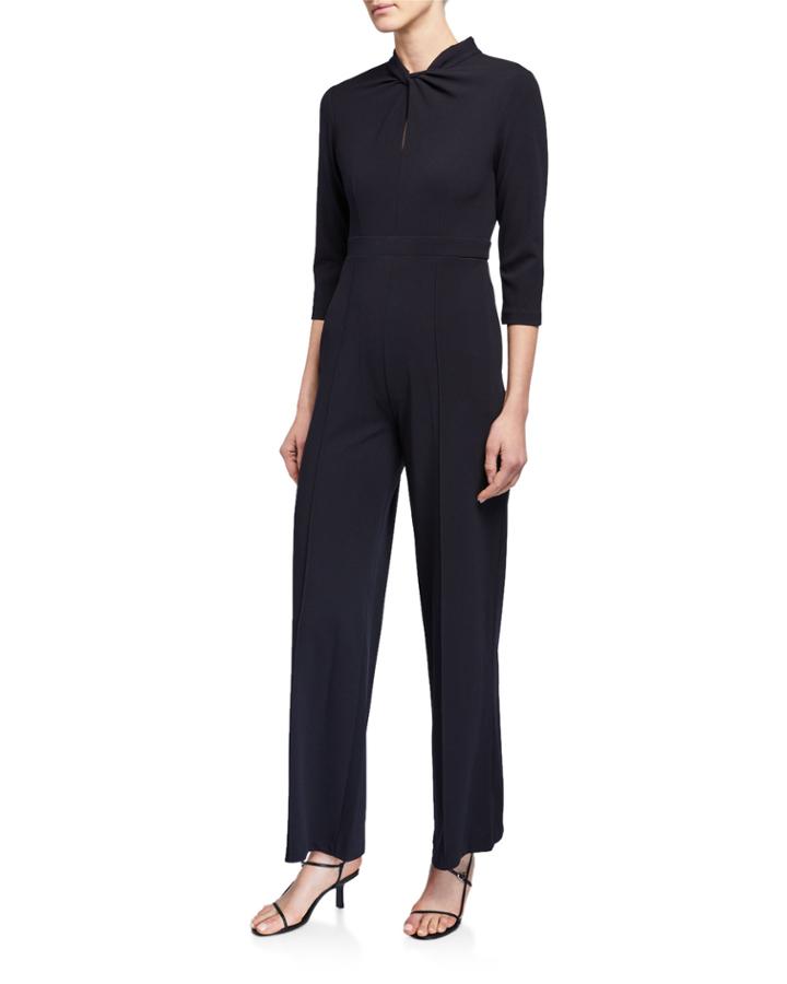 Knot Keyhole-neck Crepe Jumpsuit