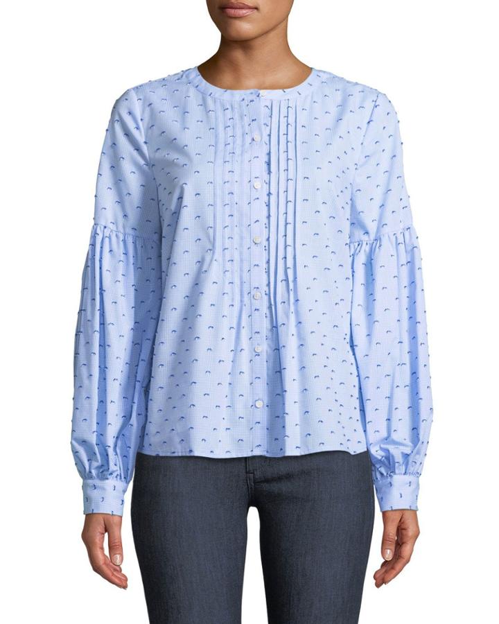 Bubble-sleeve Pleated-front Blouse