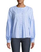 Bubble-sleeve Pleated-front Blouse