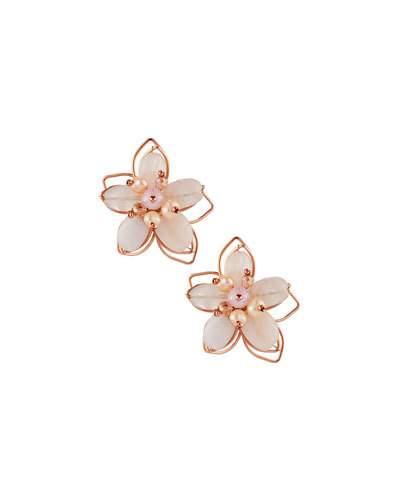 Beaded Flower Stud Earrings, Pink