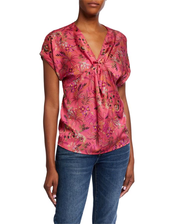 Floral Print Front Twist Top