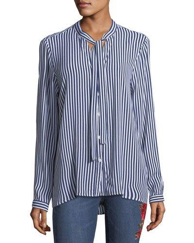 Adrianna Striped Tie-neck Blouse