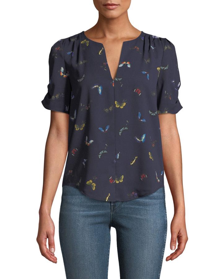 Amone V-neck Butterfly Print Georgette Top