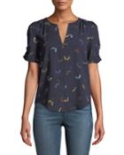 Amone V-neck Butterfly Print Georgette Top