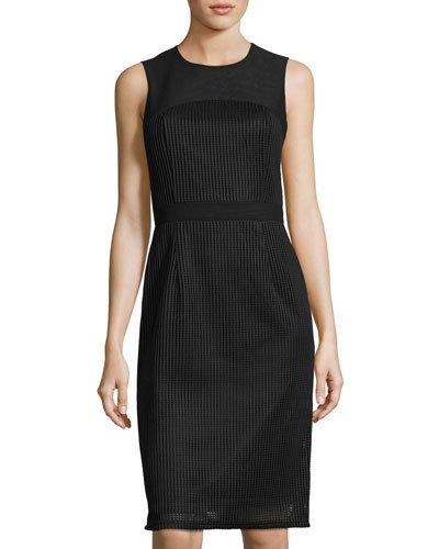 Sleeveless Woven Mesh Dress, Black