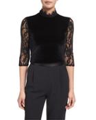 Jenny Velvet & Lace Mock-neck Top, Black