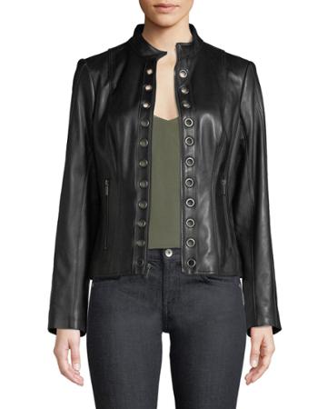 Grommet-trim Lamb Leather