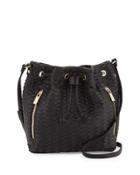 Woven Faux-leather Bucket Bag, Black