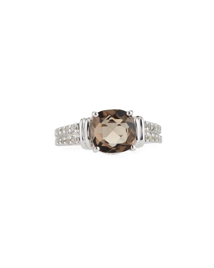 Smoky Quartz Cushion & Topaz Ring