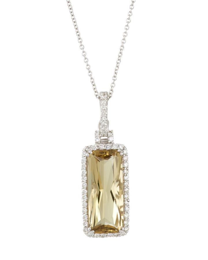 14k White Gold Quartz & Diamond Pendant Necklace