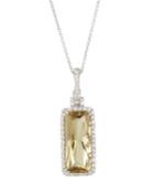 14k White Gold Quartz & Diamond Pendant Necklace