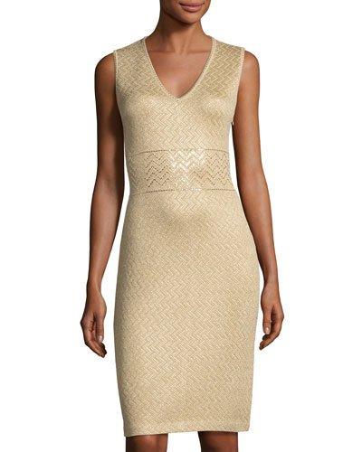Chevron-striped Metallic Knit Dress,