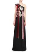 One-shoulder Embroidered-butterfly A-line Evening Gown W/ Fringe