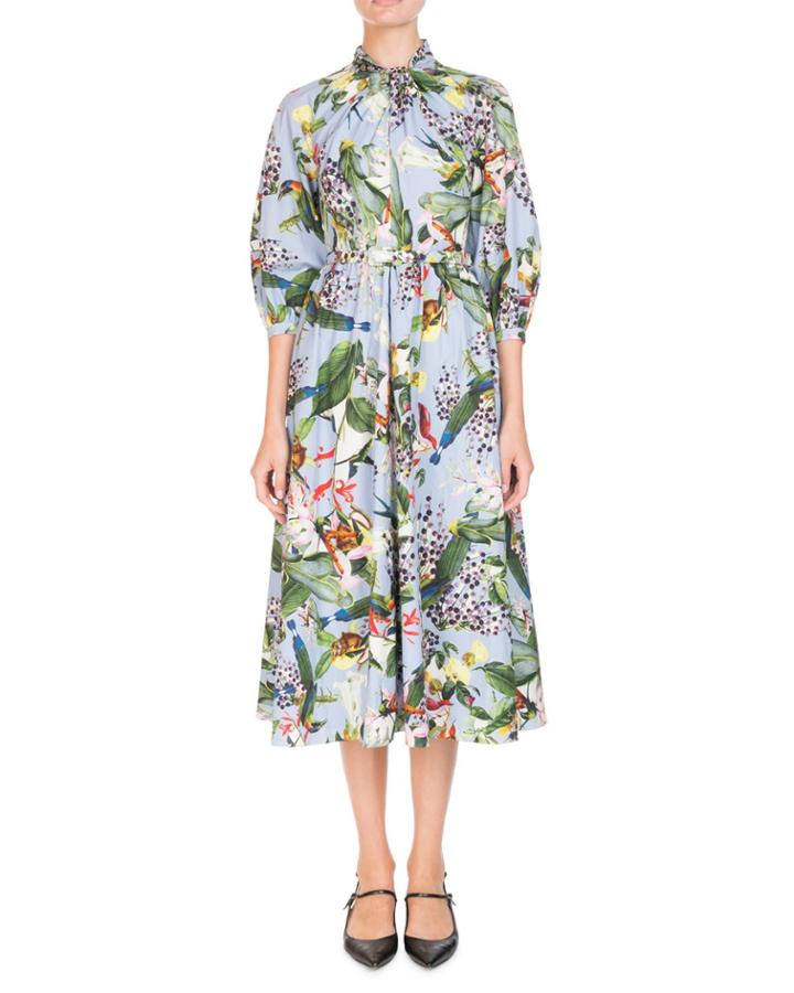 Adrienne Bird-print A-line Poplin