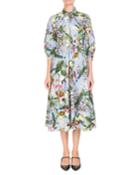 Adrienne Bird-print A-line Poplin