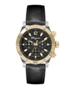 Men's 44mm Chronograph Watch W/ Leather Strap, Gold/black