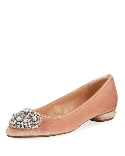 Klass Velvet Pointed-toe Embellished Flat